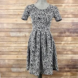 LuLaRoe Amelia Dress Black and White with Roses